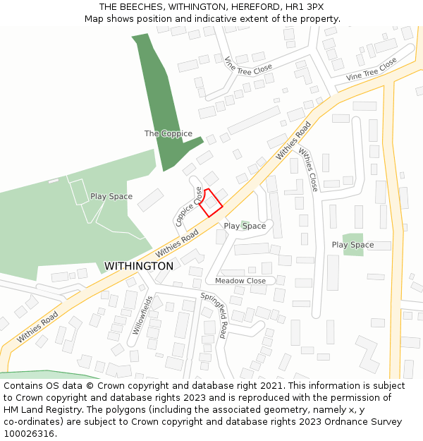 THE BEECHES, WITHINGTON, HEREFORD, HR1 3PX: Location map and indicative extent of plot