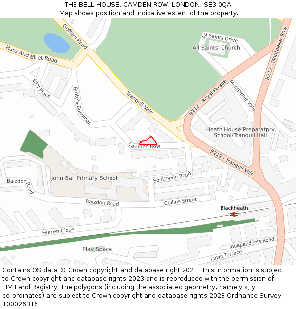 THE BELL HOUSE, CAMDEN ROW, LONDON, SE3 0QA: Location map and indicative extent of plot
