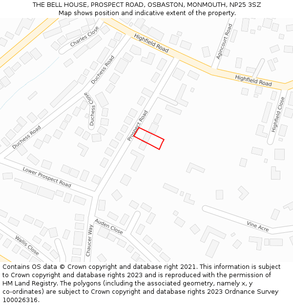 THE BELL HOUSE, PROSPECT ROAD, OSBASTON, MONMOUTH, NP25 3SZ: Location map and indicative extent of plot