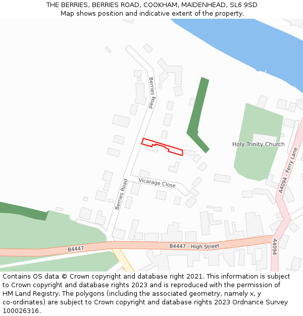 THE BERRIES, BERRIES ROAD, COOKHAM, MAIDENHEAD, SL6 9SD: Location map and indicative extent of plot