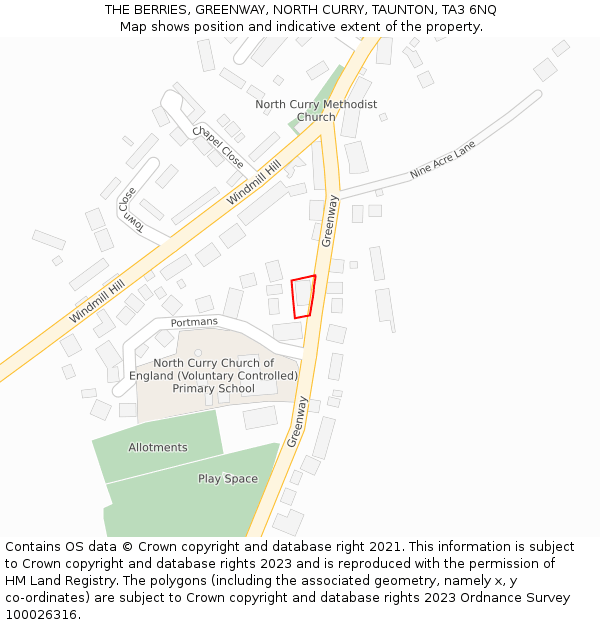 THE BERRIES, GREENWAY, NORTH CURRY, TAUNTON, TA3 6NQ: Location map and indicative extent of plot