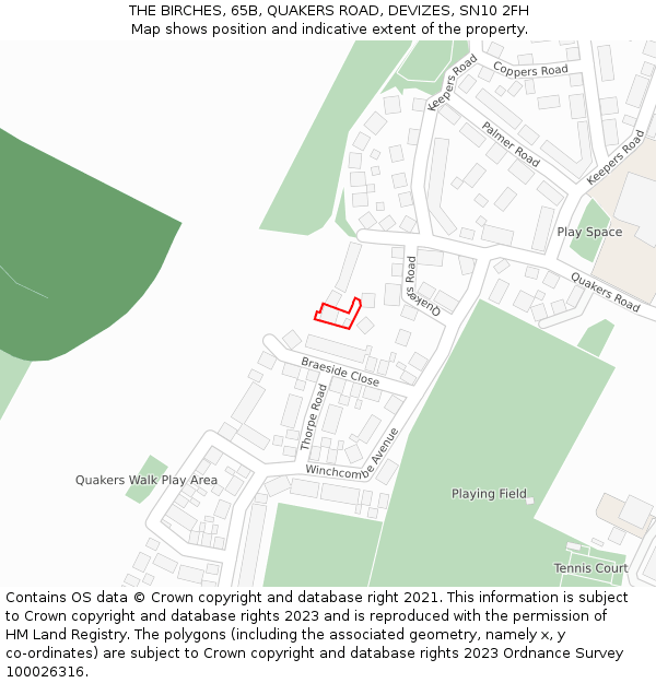 THE BIRCHES, 65B, QUAKERS ROAD, DEVIZES, SN10 2FH: Location map and indicative extent of plot