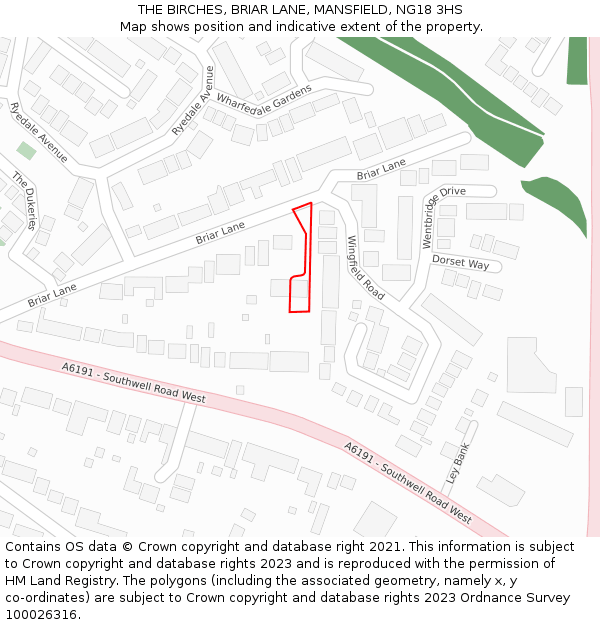 THE BIRCHES, BRIAR LANE, MANSFIELD, NG18 3HS: Location map and indicative extent of plot