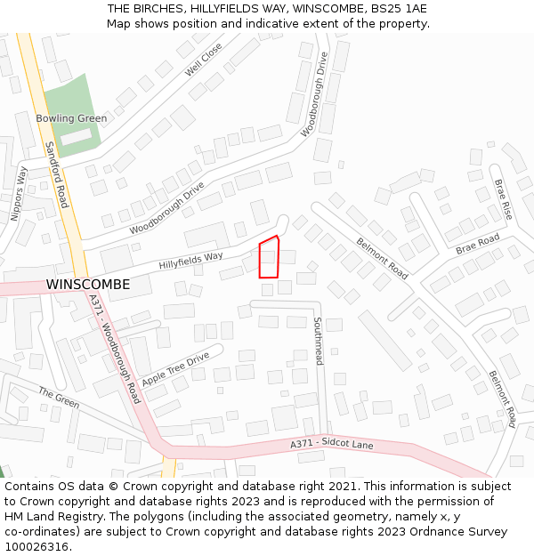 THE BIRCHES, HILLYFIELDS WAY, WINSCOMBE, BS25 1AE: Location map and indicative extent of plot