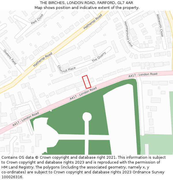 THE BIRCHES, LONDON ROAD, FAIRFORD, GL7 4AR: Location map and indicative extent of plot