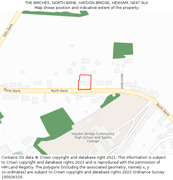 THE BIRCHES, NORTH BANK, HAYDON BRIDGE, HEXHAM, NE47 6LX: Location map and indicative extent of plot