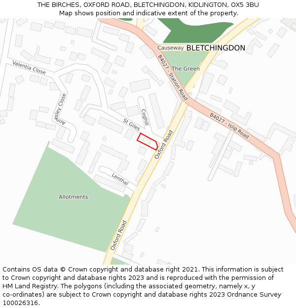 THE BIRCHES, OXFORD ROAD, BLETCHINGDON, KIDLINGTON, OX5 3BU: Location map and indicative extent of plot