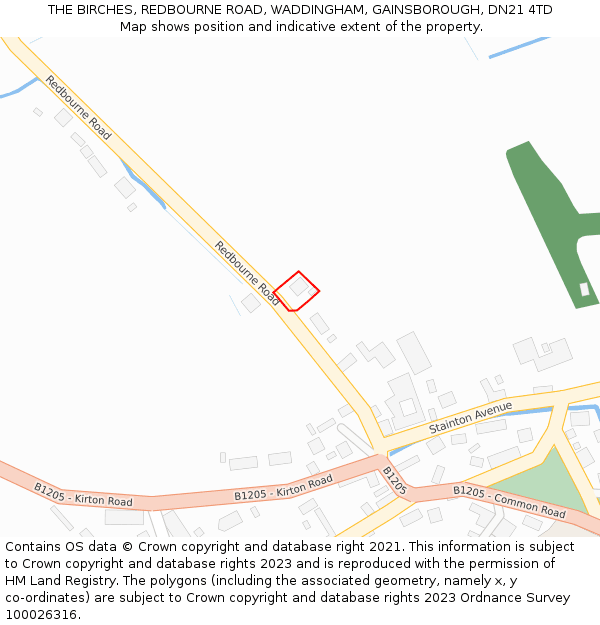 THE BIRCHES, REDBOURNE ROAD, WADDINGHAM, GAINSBOROUGH, DN21 4TD: Location map and indicative extent of plot