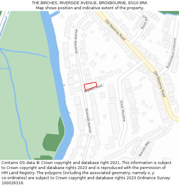 THE BIRCHES, RIVERSIDE AVENUE, BROXBOURNE, EN10 6RA: Location map and indicative extent of plot
