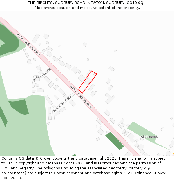 THE BIRCHES, SUDBURY ROAD, NEWTON, SUDBURY, CO10 0QH: Location map and indicative extent of plot