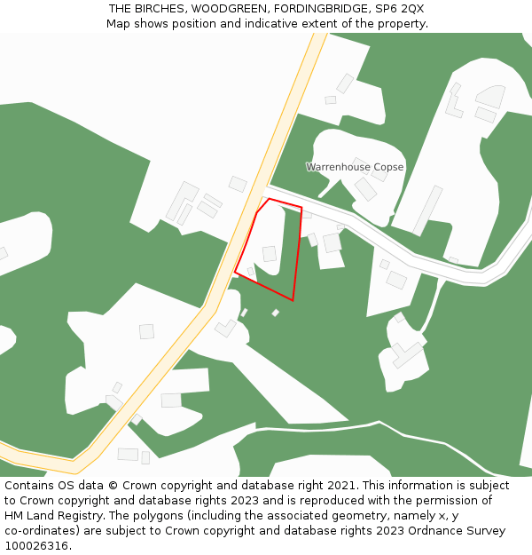 THE BIRCHES, WOODGREEN, FORDINGBRIDGE, SP6 2QX: Location map and indicative extent of plot