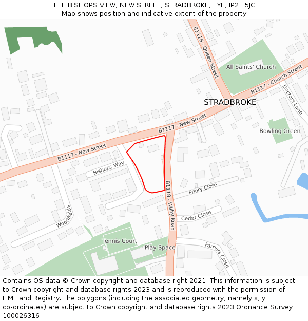 THE BISHOPS VIEW, NEW STREET, STRADBROKE, EYE, IP21 5JG: Location map and indicative extent of plot