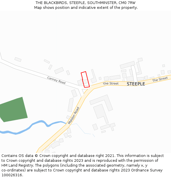 THE BLACKBIRDS, STEEPLE, SOUTHMINSTER, CM0 7RW: Location map and indicative extent of plot