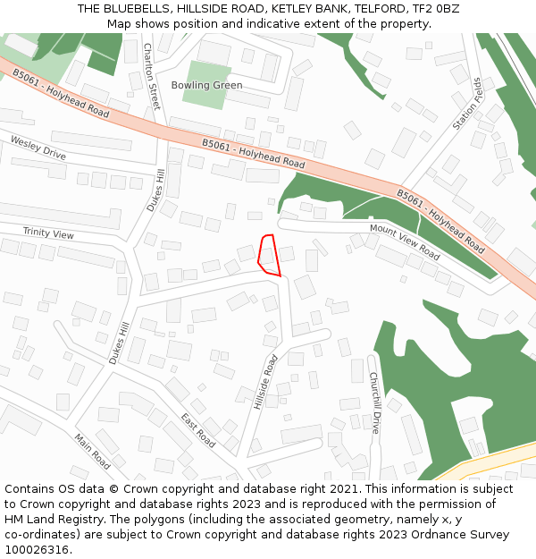 THE BLUEBELLS, HILLSIDE ROAD, KETLEY BANK, TELFORD, TF2 0BZ: Location map and indicative extent of plot