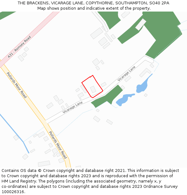 THE BRACKENS, VICARAGE LANE, COPYTHORNE, SOUTHAMPTON, SO40 2PA: Location map and indicative extent of plot