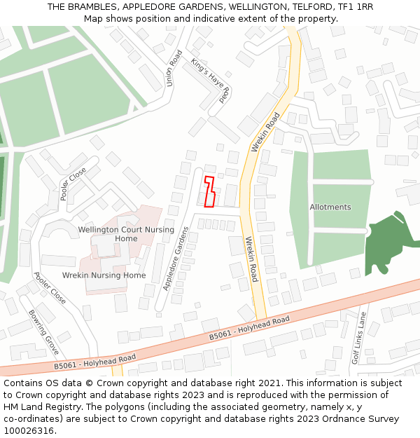 THE BRAMBLES, APPLEDORE GARDENS, WELLINGTON, TELFORD, TF1 1RR: Location map and indicative extent of plot