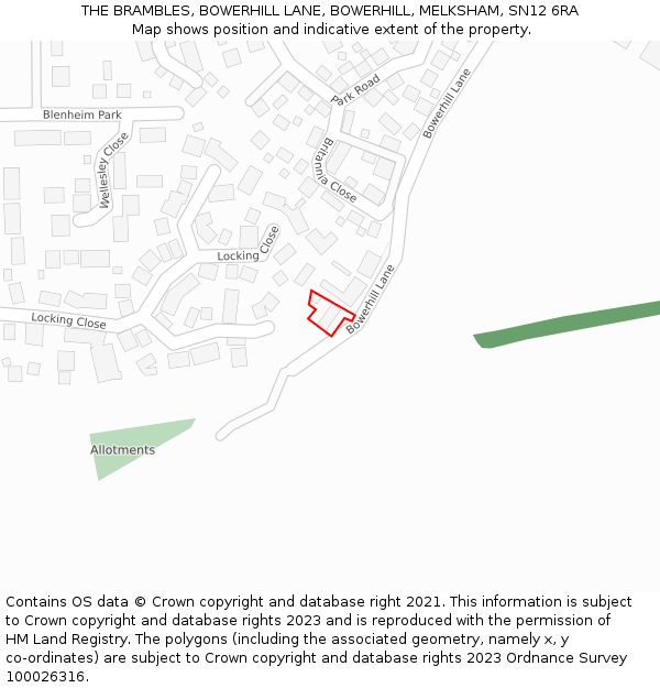 THE BRAMBLES, BOWERHILL LANE, BOWERHILL, MELKSHAM, SN12 6RA: Location map and indicative extent of plot