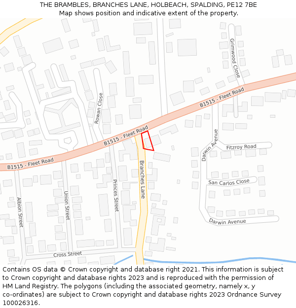 THE BRAMBLES, BRANCHES LANE, HOLBEACH, SPALDING, PE12 7BE: Location map and indicative extent of plot
