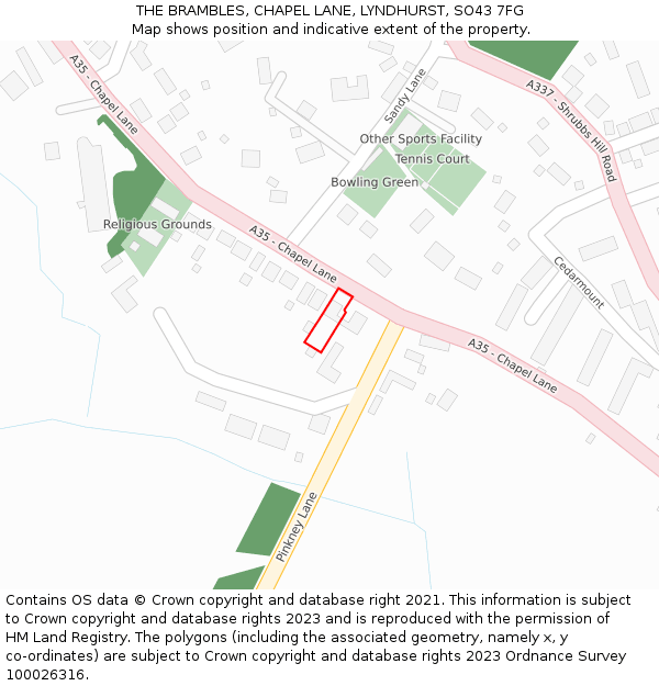 THE BRAMBLES, CHAPEL LANE, LYNDHURST, SO43 7FG: Location map and indicative extent of plot