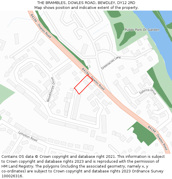 THE BRAMBLES, DOWLES ROAD, BEWDLEY, DY12 2RD: Location map and indicative extent of plot