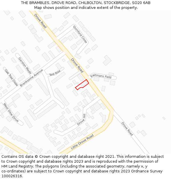 THE BRAMBLES, DROVE ROAD, CHILBOLTON, STOCKBRIDGE, SO20 6AB: Location map and indicative extent of plot