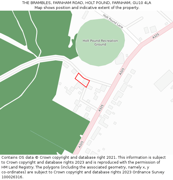 THE BRAMBLES, FARNHAM ROAD, HOLT POUND, FARNHAM, GU10 4LA: Location map and indicative extent of plot