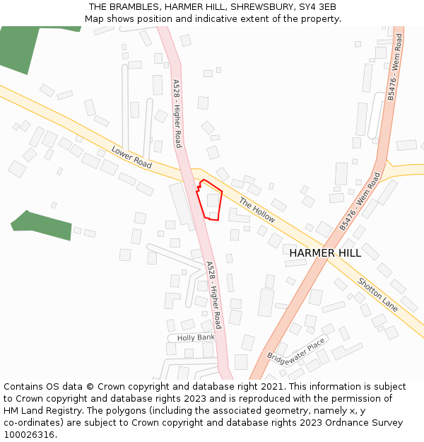 THE BRAMBLES, HARMER HILL, SHREWSBURY, SY4 3EB: Location map and indicative extent of plot