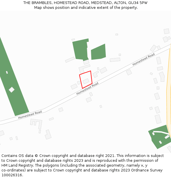 THE BRAMBLES, HOMESTEAD ROAD, MEDSTEAD, ALTON, GU34 5PW: Location map and indicative extent of plot