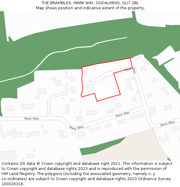 THE BRAMBLES, MARK WAY, GODALMING, GU7 2BL: Location map and indicative extent of plot