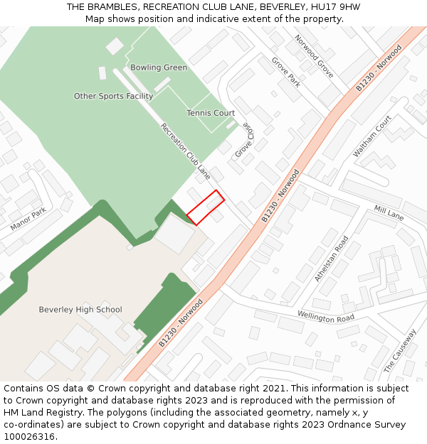 THE BRAMBLES, RECREATION CLUB LANE, BEVERLEY, HU17 9HW: Location map and indicative extent of plot