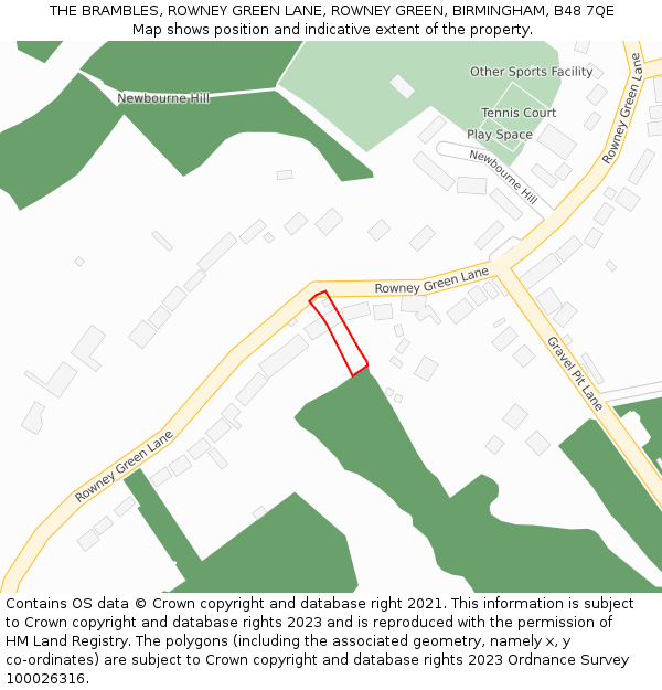 THE BRAMBLES, ROWNEY GREEN LANE, ROWNEY GREEN, BIRMINGHAM, B48 7QE: Location map and indicative extent of plot