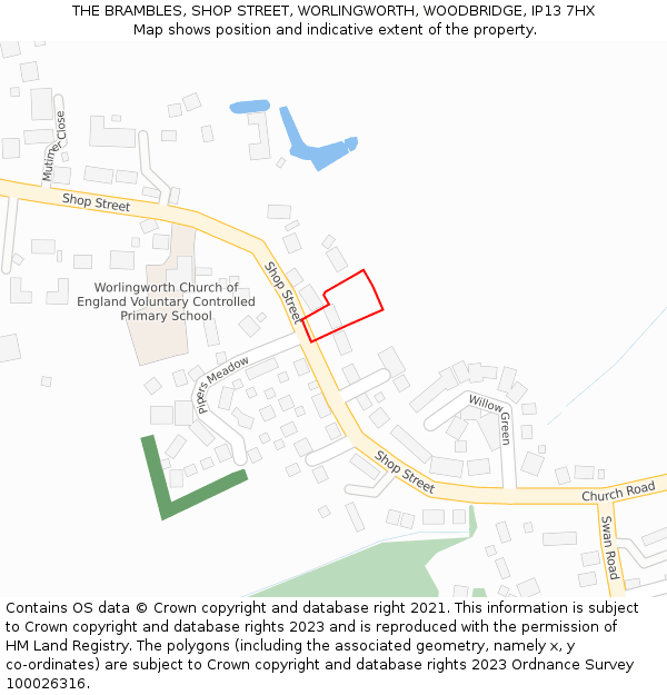 THE BRAMBLES, SHOP STREET, WORLINGWORTH, WOODBRIDGE, IP13 7HX: Location map and indicative extent of plot