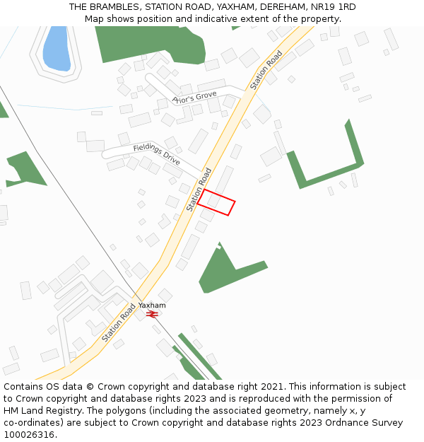 THE BRAMBLES, STATION ROAD, YAXHAM, DEREHAM, NR19 1RD: Location map and indicative extent of plot