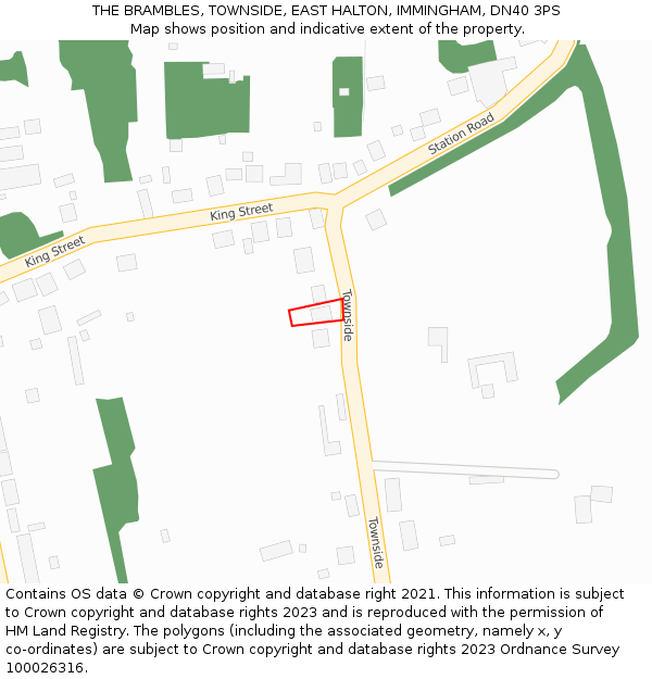 THE BRAMBLES, TOWNSIDE, EAST HALTON, IMMINGHAM, DN40 3PS: Location map and indicative extent of plot