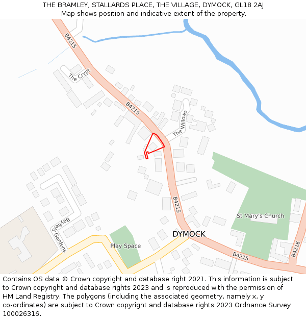 THE BRAMLEY, STALLARDS PLACE, THE VILLAGE, DYMOCK, GL18 2AJ: Location map and indicative extent of plot