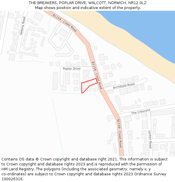 THE BREAKERS, POPLAR DRIVE, WALCOTT, NORWICH, NR12 0LZ: Location map and indicative extent of plot