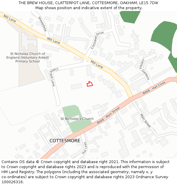 THE BREW HOUSE, CLATTERPOT LANE, COTTESMORE, OAKHAM, LE15 7DW: Location map and indicative extent of plot