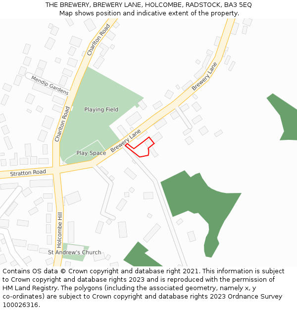 THE BREWERY, BREWERY LANE, HOLCOMBE, RADSTOCK, BA3 5EQ: Location map and indicative extent of plot