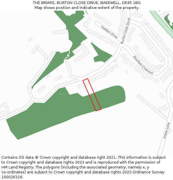 THE BRIARS, BURTON CLOSE DRIVE, BAKEWELL, DE45 1BG: Location map and indicative extent of plot