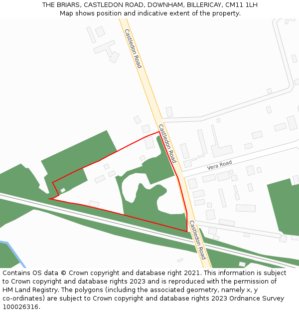 THE BRIARS, CASTLEDON ROAD, DOWNHAM, BILLERICAY, CM11 1LH: Location map and indicative extent of plot