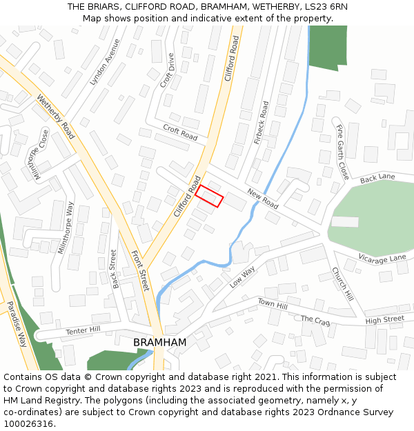 THE BRIARS, CLIFFORD ROAD, BRAMHAM, WETHERBY, LS23 6RN: Location map and indicative extent of plot