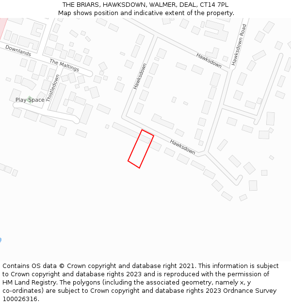 THE BRIARS, HAWKSDOWN, WALMER, DEAL, CT14 7PL: Location map and indicative extent of plot