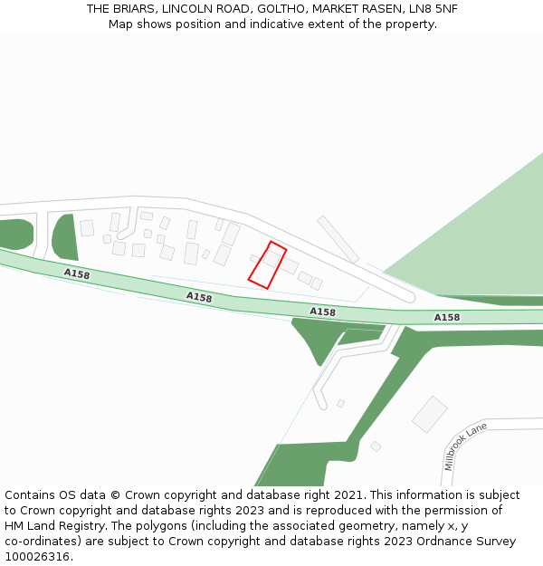 THE BRIARS, LINCOLN ROAD, GOLTHO, MARKET RASEN, LN8 5NF: Location map and indicative extent of plot