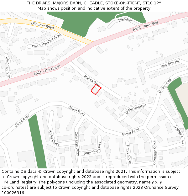 THE BRIARS, MAJORS BARN, CHEADLE, STOKE-ON-TRENT, ST10 1PY: Location map and indicative extent of plot