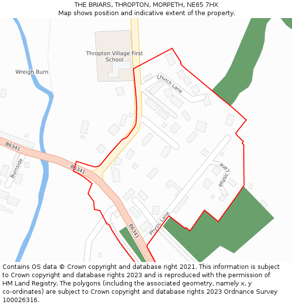 THE BRIARS, THROPTON, MORPETH, NE65 7HX: Location map and indicative extent of plot