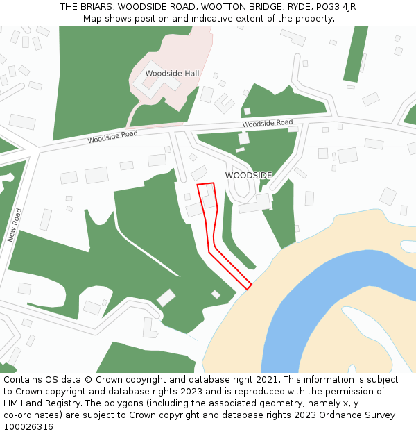 THE BRIARS, WOODSIDE ROAD, WOOTTON BRIDGE, RYDE, PO33 4JR: Location map and indicative extent of plot
