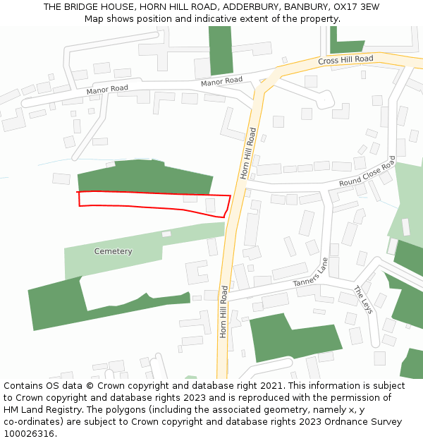 THE BRIDGE HOUSE, HORN HILL ROAD, ADDERBURY, BANBURY, OX17 3EW: Location map and indicative extent of plot