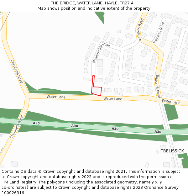 THE BRIDGE, WATER LANE, HAYLE, TR27 4JH: Location map and indicative extent of plot