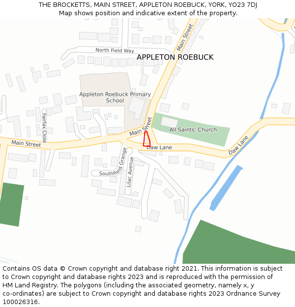 THE BROCKETTS, MAIN STREET, APPLETON ROEBUCK, YORK, YO23 7DJ: Location map and indicative extent of plot