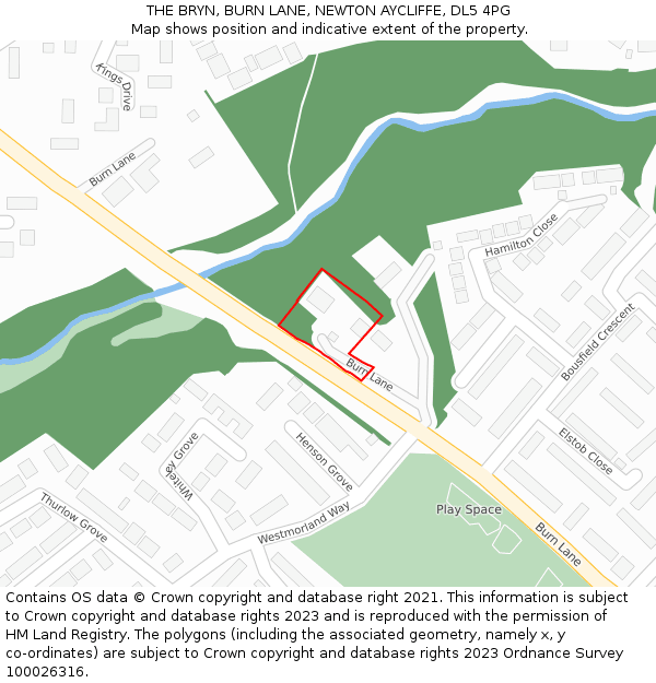 THE BRYN, BURN LANE, NEWTON AYCLIFFE, DL5 4PG: Location map and indicative extent of plot